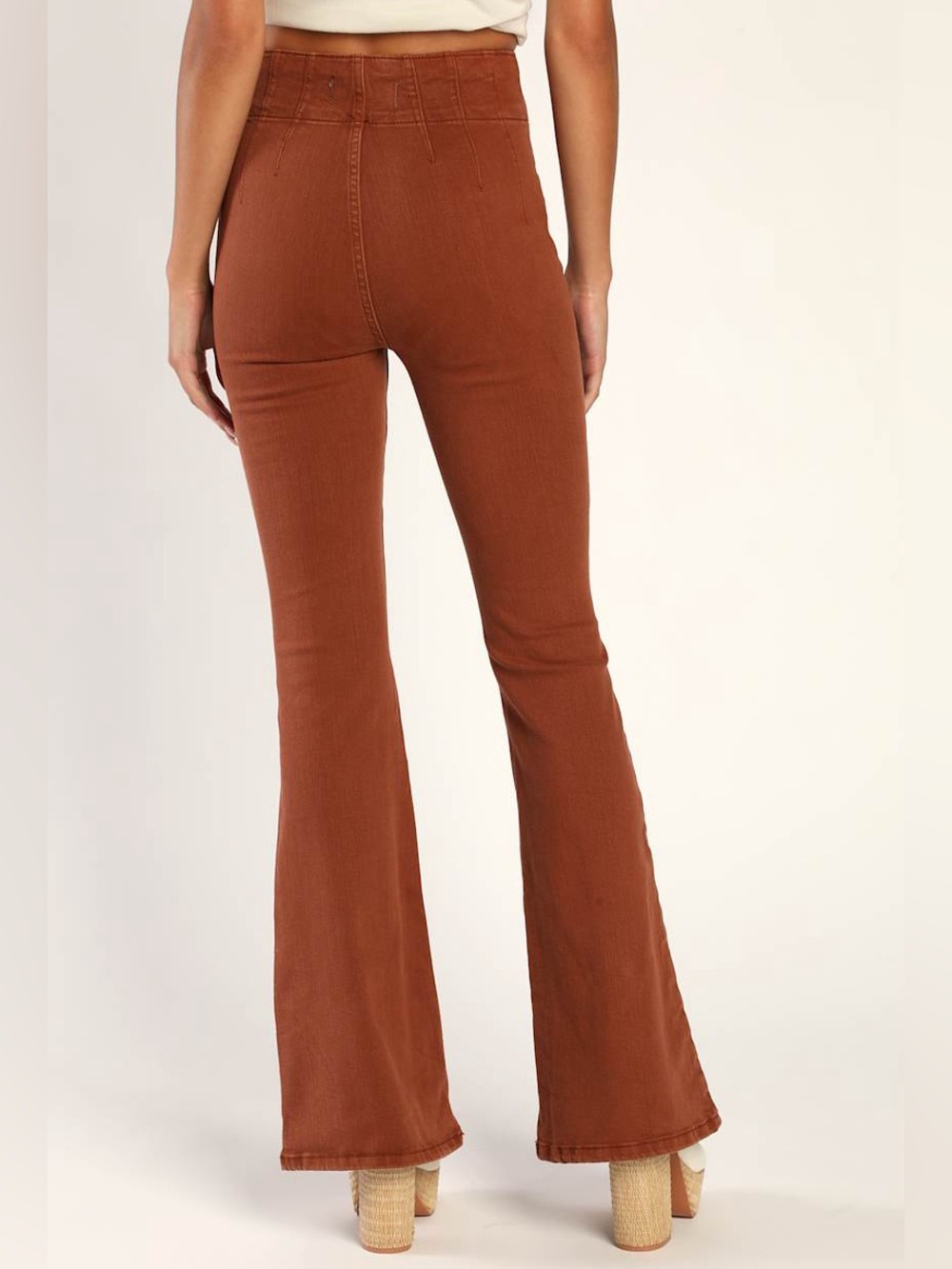 Free People We The Free Jayde High Rise Flare Jeans 29 Rust Orange Boho Hippie - Picture 4 of 12